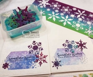 Stampin UP! Snowflake Wishes bundle card idea featuring Winter Snow Embossing Folder, Snowflake Splendor designer paper and Rainbow Glimmer paper snowflakes by Patty Bennett www.PattyStamps.com