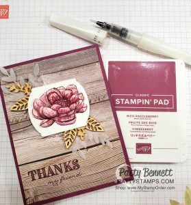 Thank you card featuring Stampin' Up! Tasteful Touches stamp set colored with Wink of Stella pen. In Good Taste designer paper.