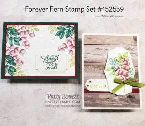 Forever Fern bundle card ideas featuring In Good Taste woodgrain paper. by Patty Bennett www.PattyStamps.com