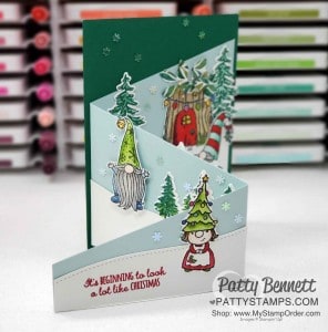 Make a Tri-fold card with 12x12 cardstock and Gnome for the Holidays stamp set from Stampin' Up!. Video tutorial by Patty Bennett