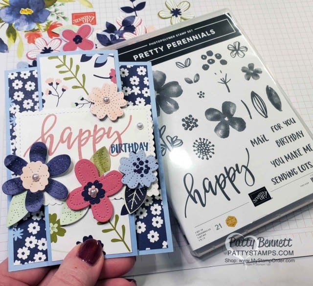 Paper Blooms Sale-a-Bration gift and In Bloom dies fun fold card by Patty Bennett www.PattyStamps.com