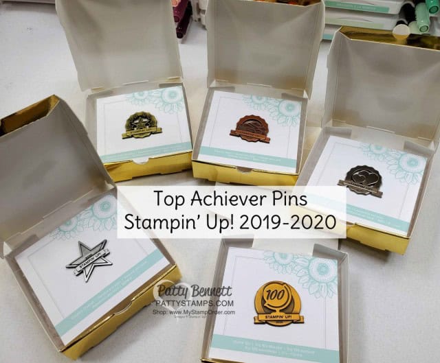 Pins for Stampin' UP! top achievers 2019-2020 for sales, leadership, and team building. www.PattyStamps.com Patty Bennett Top Achiever.