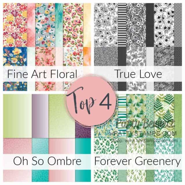 Top 4 choices in unofficial poll for favorite current Stampin Up! designer paper, www.PattyStamps.com