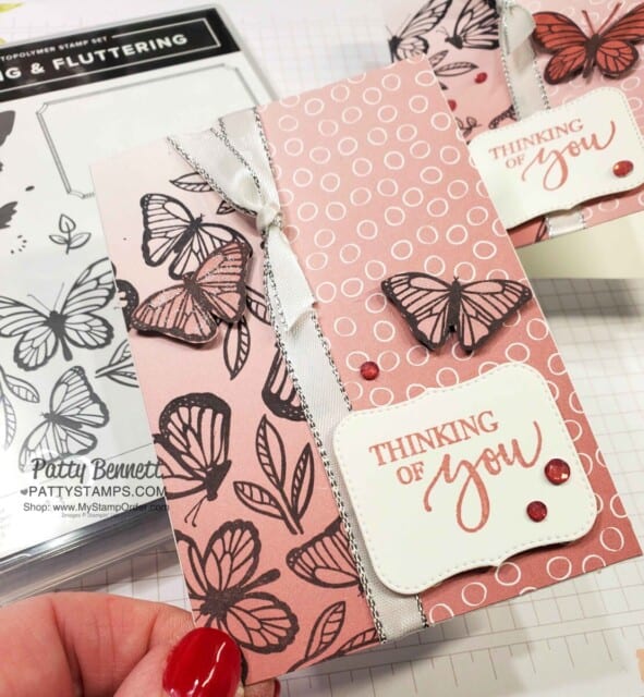Oh So Ombre paper background for stamped butterflies from the Stampin Up! Floating and Fluttering bundle. card idea by Patty Bennett www.PattyStamps.com