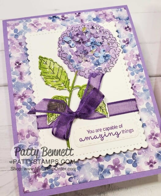Hydrangea Hill Suite card idea with Highland Heather, from Patty Bennett featuring Stampin' Up! 2021 mini catalog stamps, paper and accessories. www.PattyStamps.com