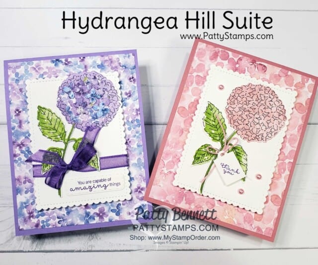 Hydrangea Hill Suite card ideas from Patty Bennett featuring Stampin' Up! 2021 mini catalog stamps, paper and accessories. www.PattyStamps.com