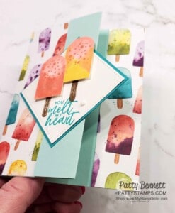 Z fold popsicle card featuring Stampin' Up! Ice Cream Corner Suite and Sweet Ice Cream stamp set. by Patty Bennett www.PattyStamps.com