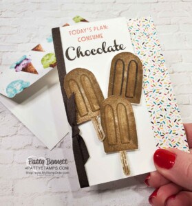 Combine the Nothing's Better Than stamp set with the Sweet Ice Cream stamp set to make cute fudgesicle note cards with Stampin' UP! card making supplies! Card by Patty Bennett, www.PattyStamps.com