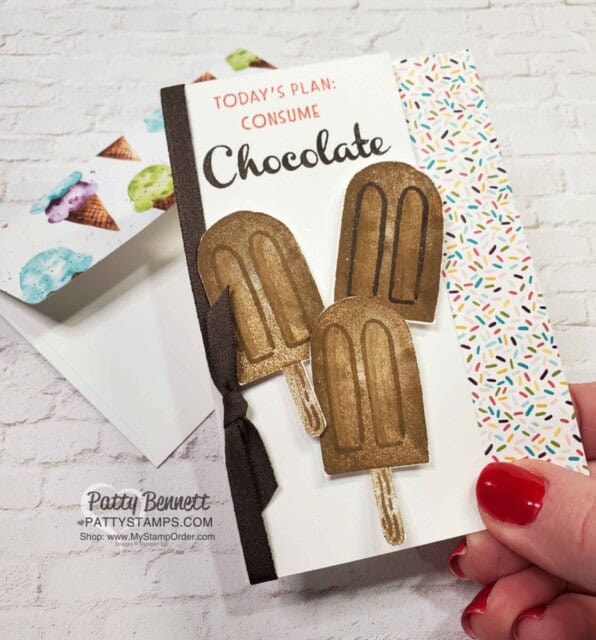 Combine the Nothing's Better Than stamp set with the Sweet Ice Cream stamp set to make cute fudgesicle note cards with Stampin' UP! card making supplies! Card by Patty Bennett, www.PattyStamps.com