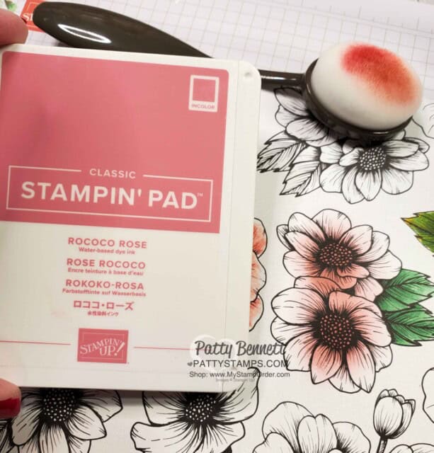 Coloring on the Stampin' Up! True Love designer paper #154281 with Blending Brushes and an ink Pad. www.PattyStamps.com