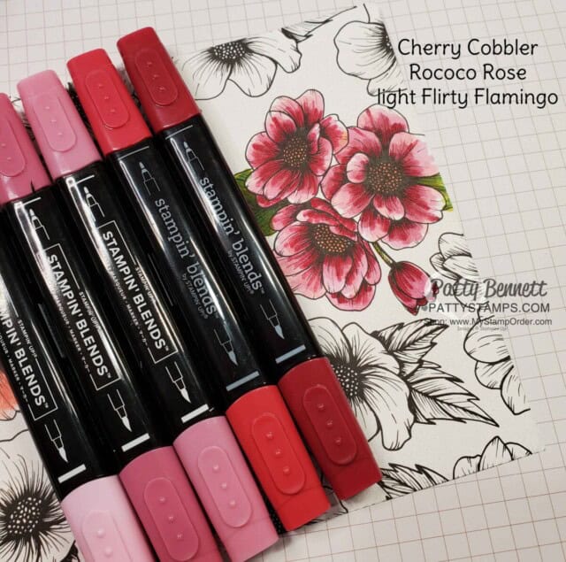 Coloring on the Stampin' Up! True Love designer paper #154281 with Stampin Blends alcohol markers. www.PattyStamps.com