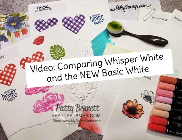 Comparing Stampin UP Whisper White and the NEW Basic White cardstock, envelopes, note cards and more! Replay of live video with Patty Bennett www.PattyStamps.com