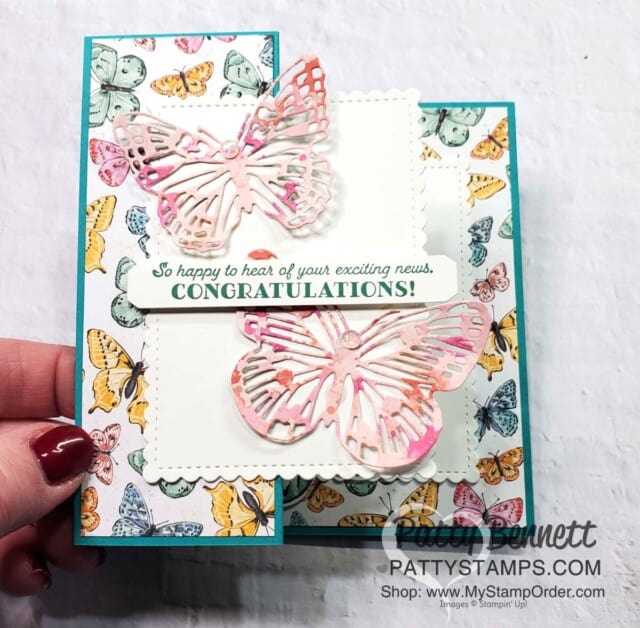 Butterfly Brilliance stamp set and die bundle from Stampin' UP! fun fold card idea by Patty Bennett