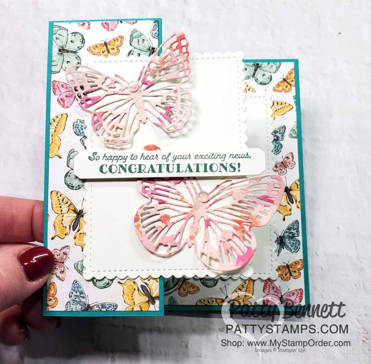 Butterfly Brilliance stamp set and die bundle from Stampin' UP! fun fold card idea by Patty Bennett