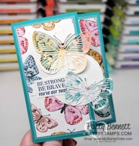 Butterfly Brilliance stamp set and die bundle from Stampin' UP! Die cut Butterfly Bijou designer paper - card idea by Patty Bennett