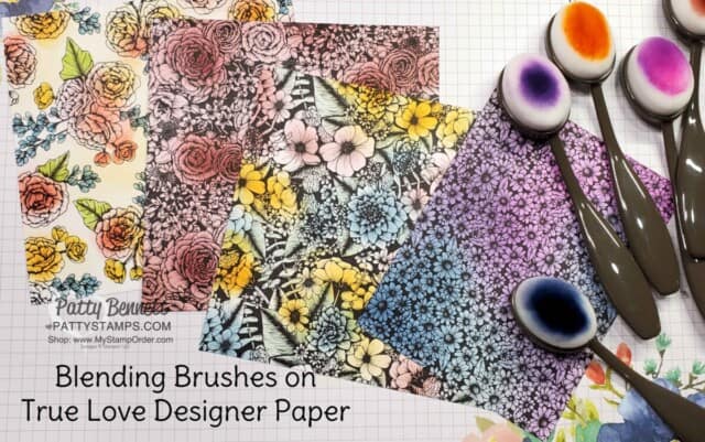 Quick Background coloring with Stampin' Up! blending brushes on True Love black and white designer paper by Patty Bennett