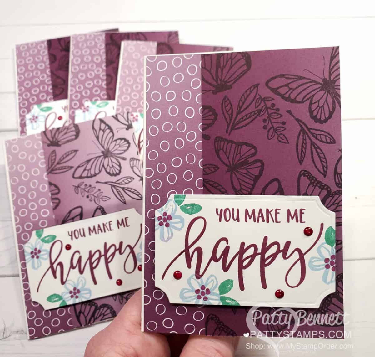 Floating & Fluttering Ombre butterfly note cards featuring Stampin' Up! Pretty Perennials stamp set. www.PattyStamps.com