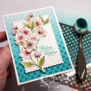 Forever Blossoms / Cherry Blossoms note cards with ombre background. Use Blending Brushes and Basic Patterns Masks for a quick background. www.PattyStamps.com