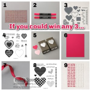 Blog Candy Giveaway for Valentine's day! Red hearts, accessories, stamp sets, dies and punches from Patty Bennett www.pattyStamps.com. Ends 2-6-21