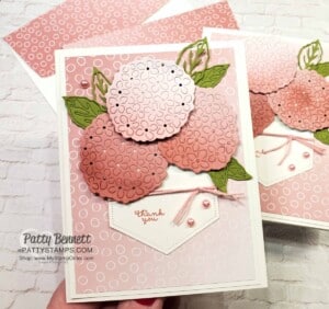 Oh So Ombre Stampin' Up! Sale-a-Bration paper die cut with Hydrangea dies to create Thank You Cards. www.PattyStamps.com