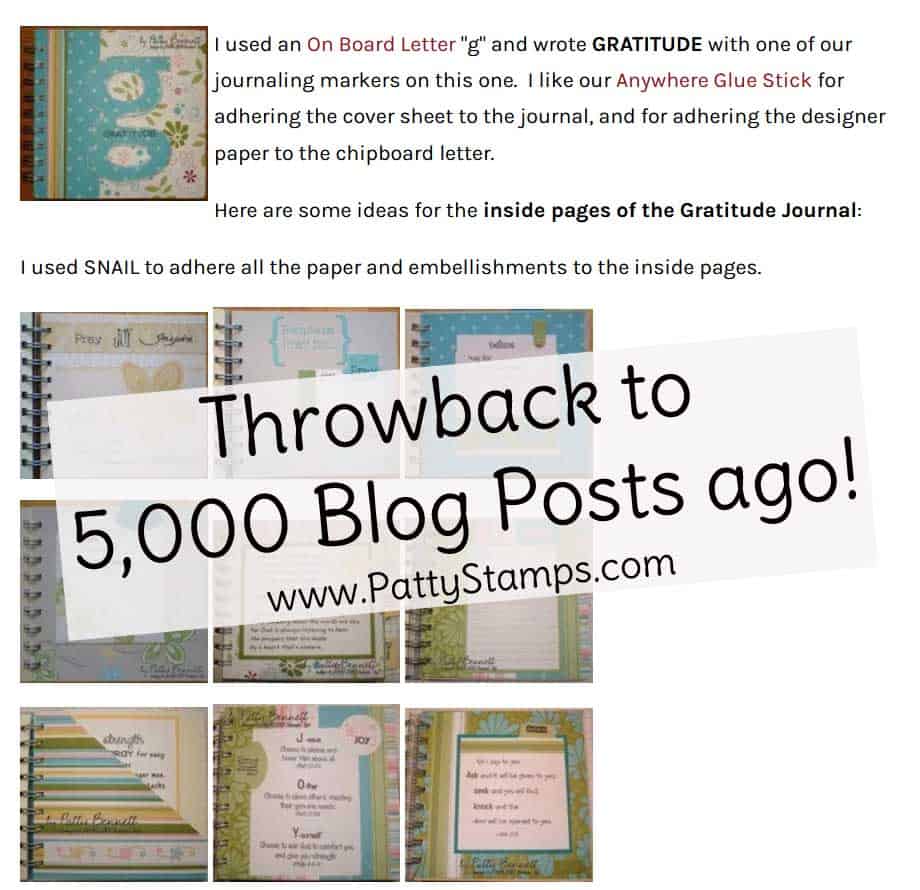 TBT 2007 Blog post with Gratitude Journal - 5,000 blog posts celebration at www.PattyStamps.com