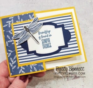 Dandy Garden Fun Fold card featuring Stampin' Up! Dragonflies punch and Dandy Garden 6x6 paper stack by Patty Bennett www.PattyStamps.com