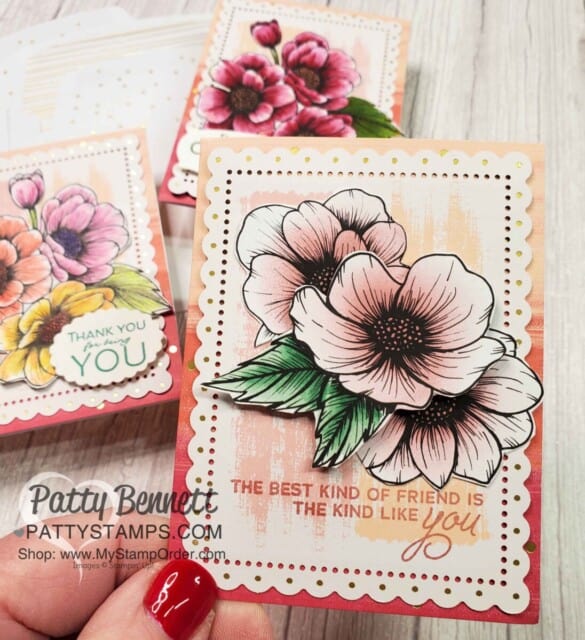 Color the black and white flowers on the True Love designer paper from Stampin' Up! with Stampin' Up! Blending Brushes. By Patty Bennett www.pattystamps.com