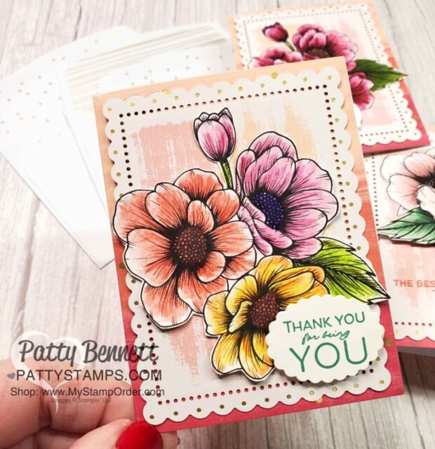 Color the black and white flowers on the True Love designer paper from Stampin' Up! with Stampin' Up! Watercolor Pencils. By Patty Bennett www.pattystamps.com