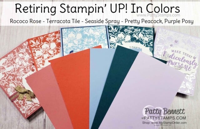 Retiring Stampin' Up! 2019-2021 In Colors. 5 Card Ideas featuring the Wild Roses background stamp by Patty Bennett www.PattyStamps.com
