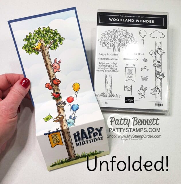 Woodland Wonders pull out card for Jason's birthday! Stamp and color tree and animal images with Stampin' Blends markers. Card by Patty Bennett www.PattyStamps.com