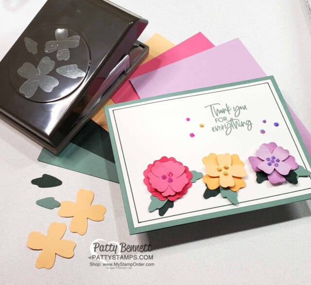 Card idea featuring Flowers & Leaves punch and 2021-2023 Stampin' Up! In Colors by Patty Bennett www.PattyStamps.com