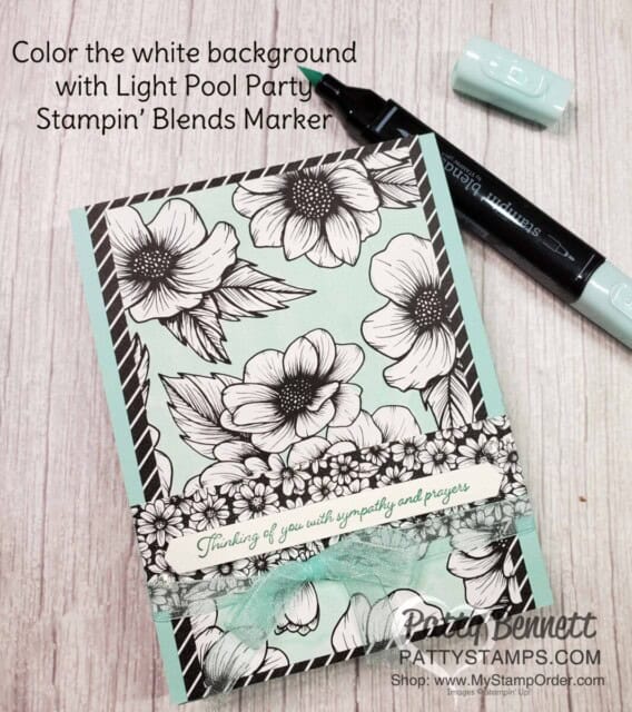 Stampin Blends marker background coloring technique with True Love Designer paper. Stampin' Up! card ideas by Patty Bennett www.PattyStamps.com