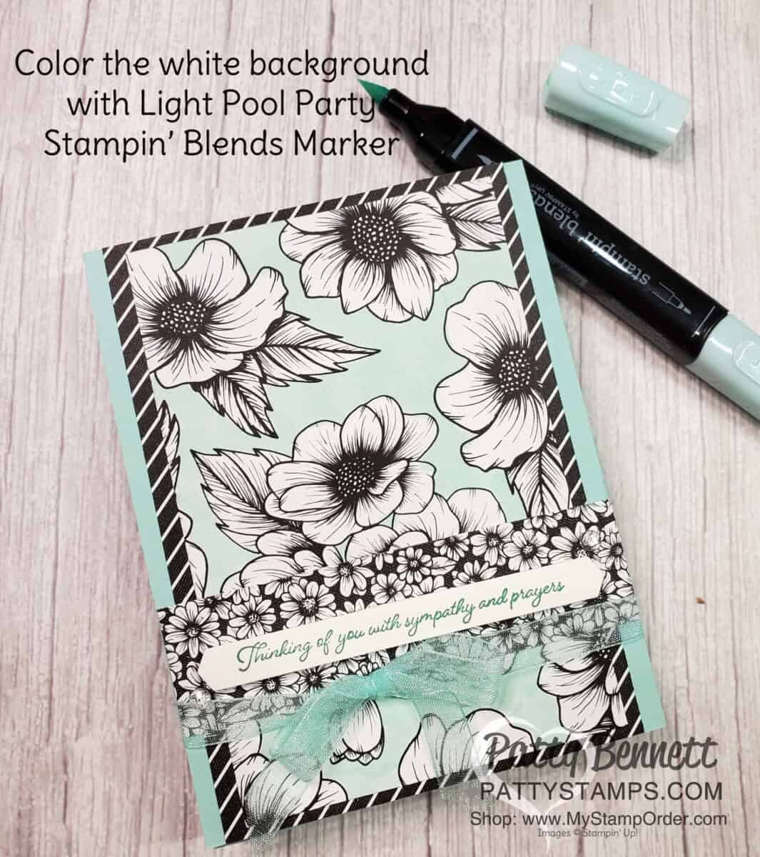 Stampin Blends marker background coloring technique with True Love Designer paper. Stampin' Up! card ideas by Patty Bennett www.PattyStamps.com