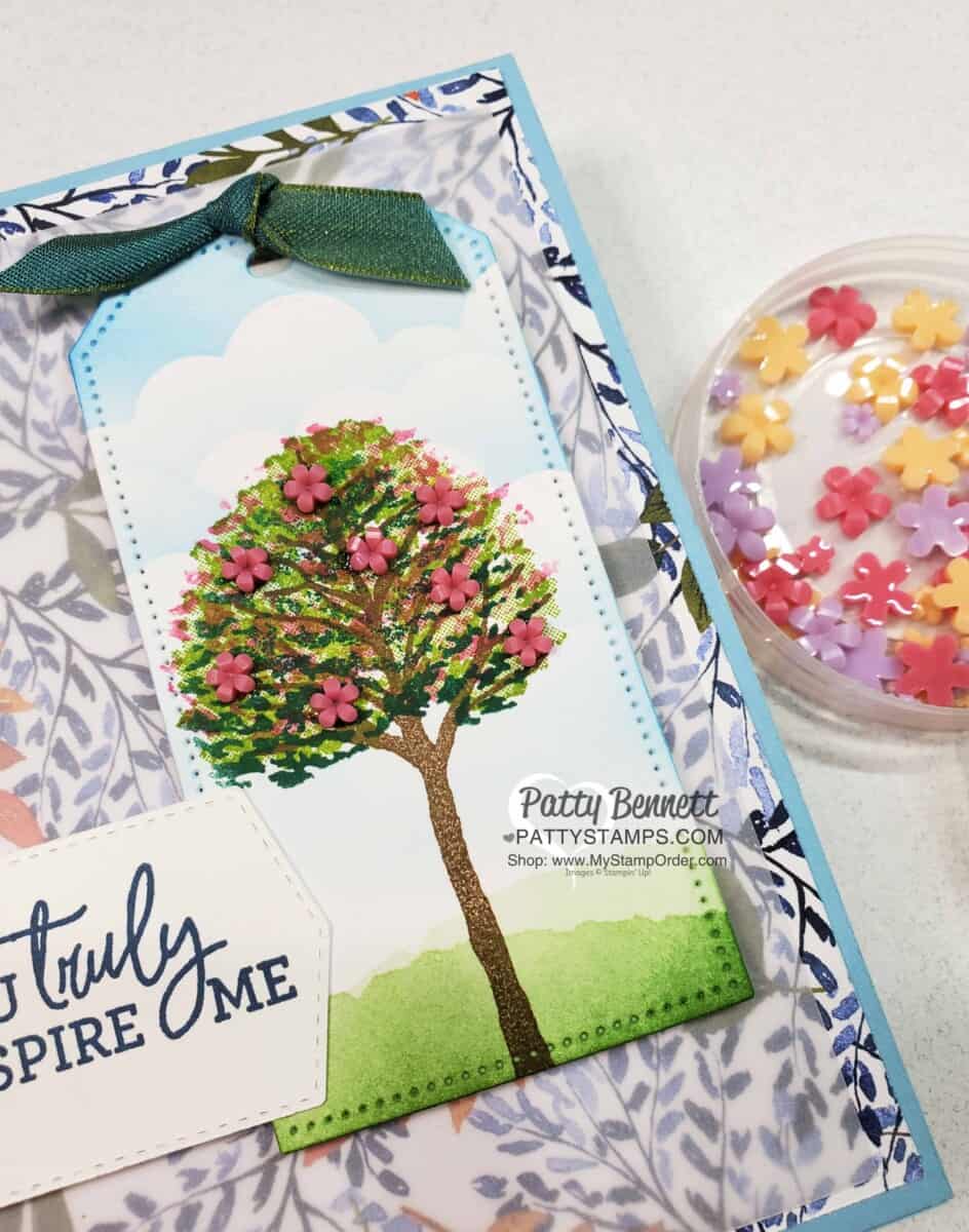 Beauty of the Earth suite / Beauty of Friendship stamp set card ideas for spring, featuring Tailored Tags and Loose Flower Flourishes by Patty Bennett www.PattyStamps.com
