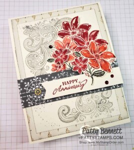 Elegantly Said stamp set and Simply Elegant designer paper card featuring Flowers colored with Stampin' Write markers. www.PattyStamps.com