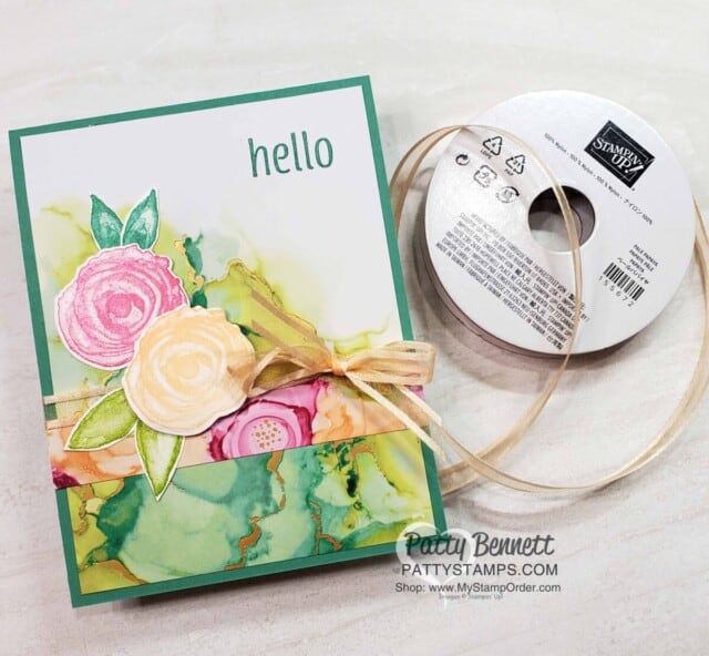 Expressions in Ink Suite from Stampin' UP! for floral cards with die cuts and faux alcohol ink backgrounds, by Patty Bennett www.PattyStamps.com