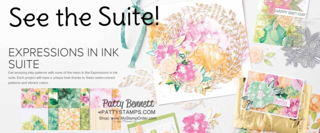 Expressions in Ink papercrafting and card making suite from Stampin' Up! featuring faux alcohol ink backgrounds www.PattyStamps.com