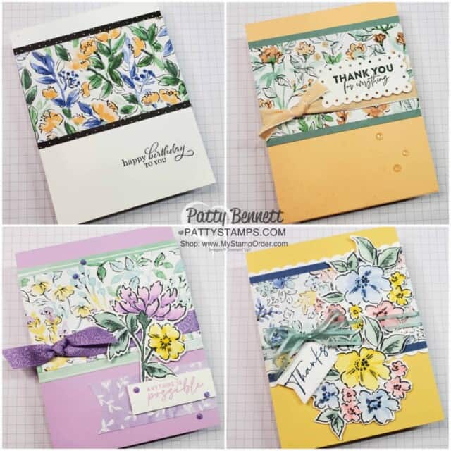 4 Hand-Penned Card designs by Patty Bennett www.PattyStamps.com Luv 2 Stamp Group Blog Hop May 2021