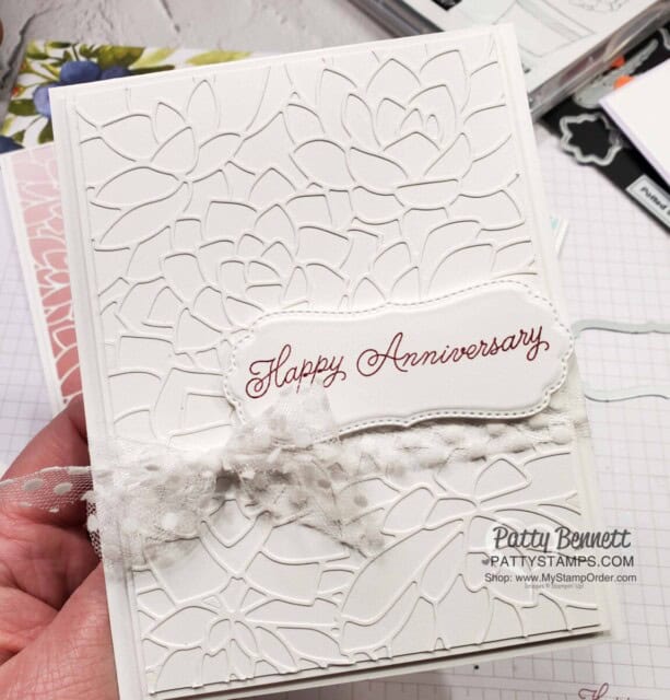 White on White Simply Succulent Anniversary Card Idea featuring Stampin Up! dies and stamps. www.PattyStamps.com