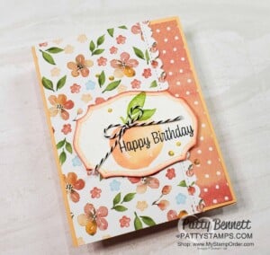 Sweet as a Peach stamp set card ideas featuring You're a Peach designer paper and Penned Flowers dies. Tips by Patty Bennett www.PattyStamps.com