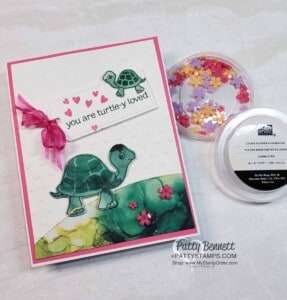 Turtle Friends card idea featuring Expressions in Ink designer paper and Loose Flower Flourishes, by Patty Bennett