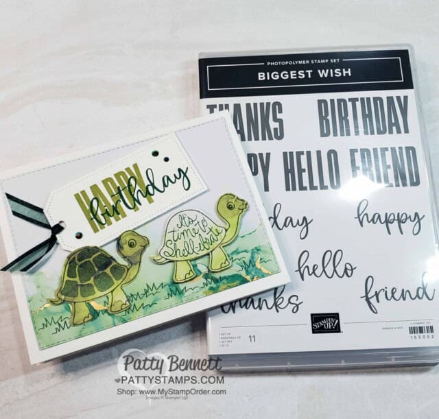 Turtle Friends birthday card idea featuring Expressions in Ink designer paper and Biggest Wish stamp set, by Patty Bennett