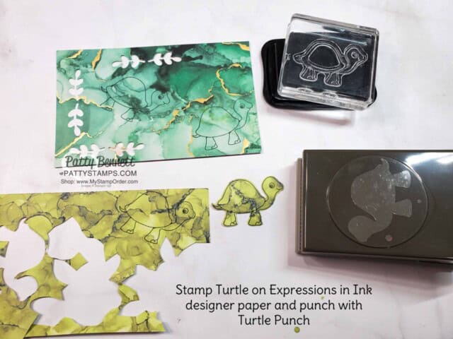 Stampin' Up! Turtle Friends stamp set and punch with Expressions in Ink designer paper. www.PattyStamps.com