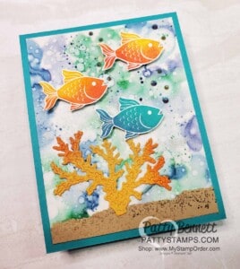 Alcohol Ink Background technique with Stampin' Blends markers, Seascape stamp set and bundle card by Patty Bennett www.pattystamps.com