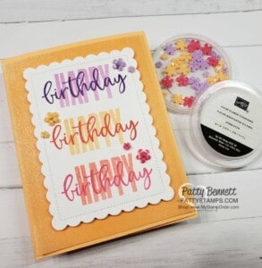 Birthday card idea featuring Stampin' UP! Biggest Wish set, Loose Flower Flourishes and Shimmer Vellum, by Patty Bennett