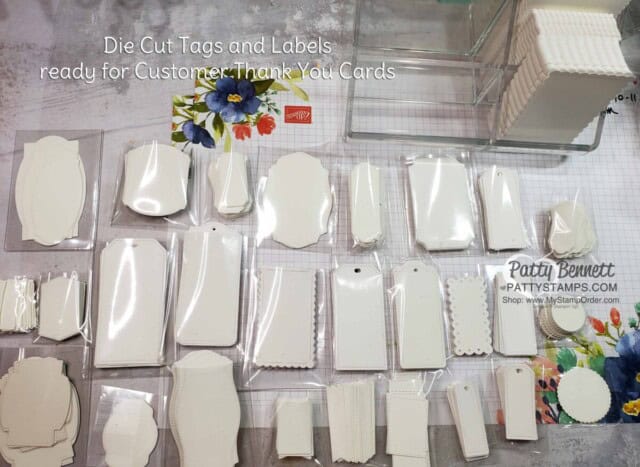 Organizing my Stampin' Up! die cut tags and labels for customer thank you cards. www.PattyStamps.com