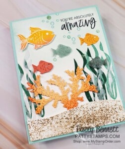Seascape Bundle from Stampin Up You Are Amazing card idea with coral and fish die cuts from Sea Life dies. www.PattyStamps.com