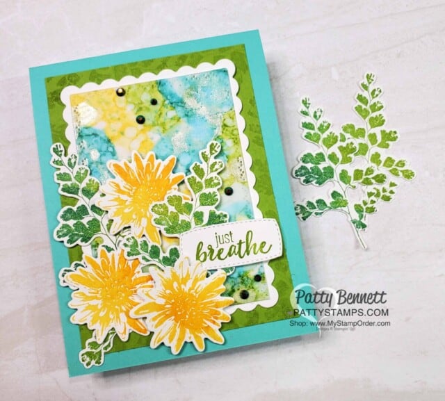 Stampin' Up! Positive Thoughts stamp set card idea featuring Alcohol Ink background, by Patty Bennett www.PattyStamps.com