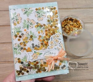 Faux Shaker card featuring Hand-Penned Memories & More cards with Sequins for Everything filler. www.PattyStamps.com