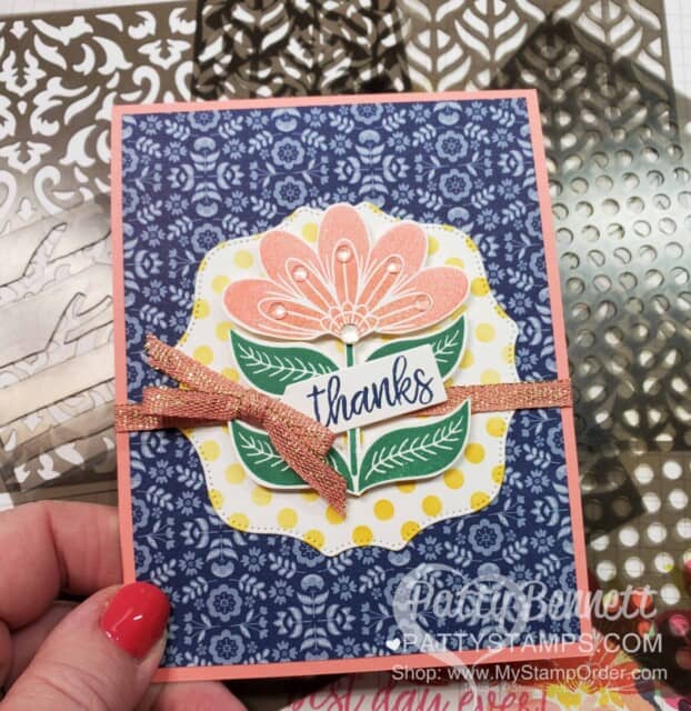 In Symmetry designer paper card idea with Basic Patterns polka dot mask. www.pattystamps.com